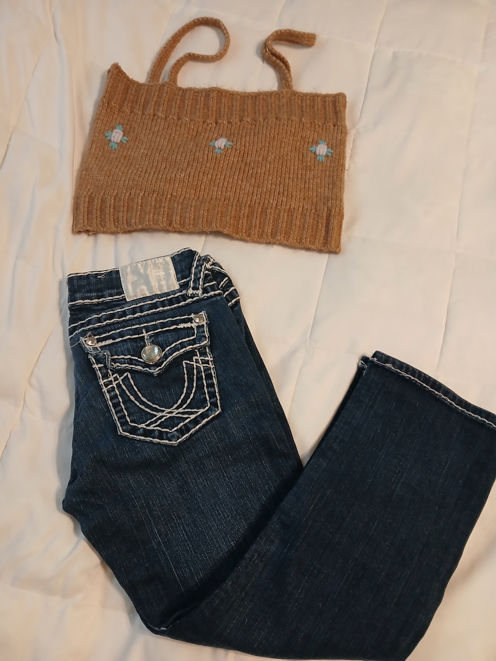L.A. idol Dark Blue Boot Cut Jeans with White Contrast Stitching